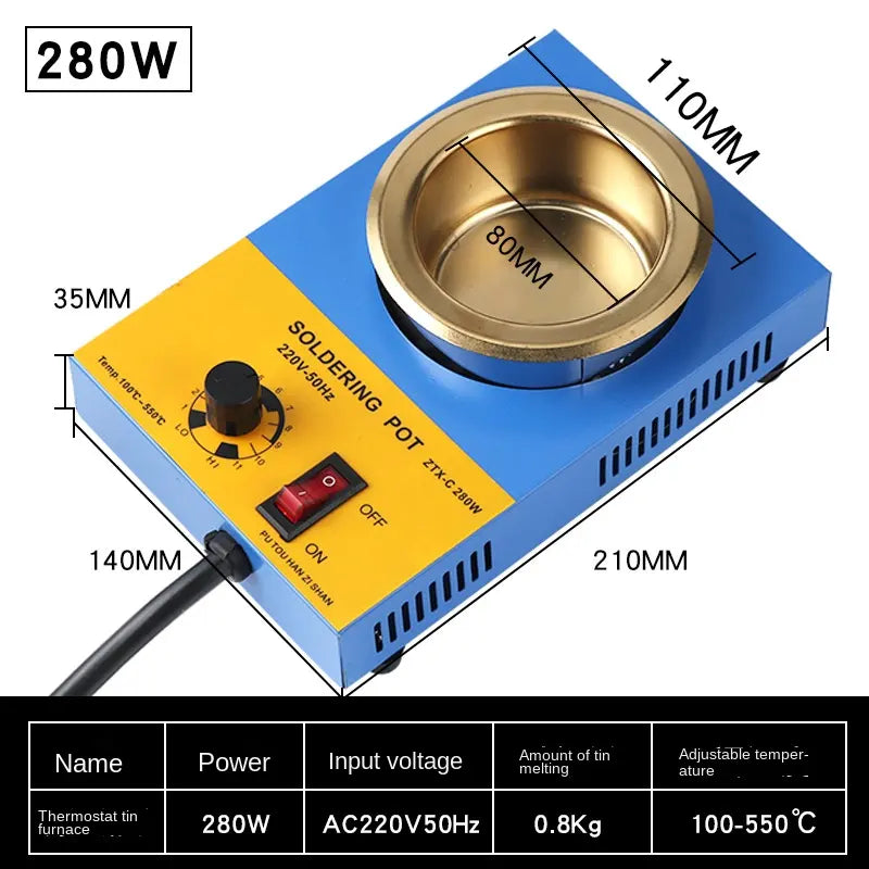 280W Electric Solder Pot Tin Melting Furnace 80MM Casting Pouring Crucible 220V