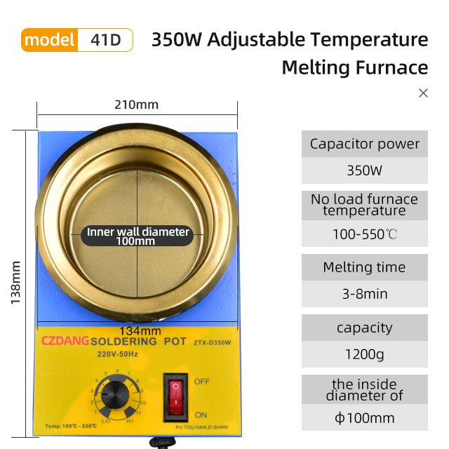 350W Electric Solder Pot Tin Melting Furnace Ø100mm Casting Pouring Crucible 220V